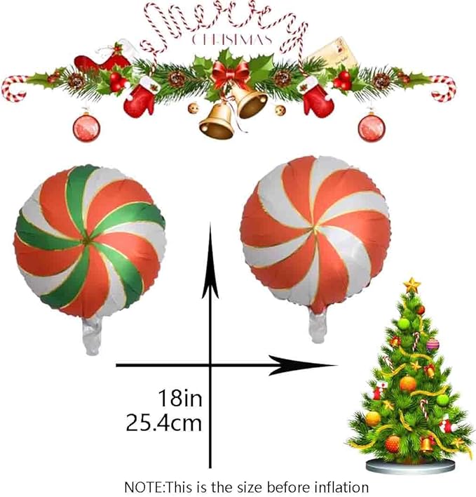 Christmas Ballooons Set Lollipop Windmill Balloons Mylar Red Green Candy Swirl Balloons Kits for Christmas-Themed Party Birthday Party Supplies Decorations 16 PCS