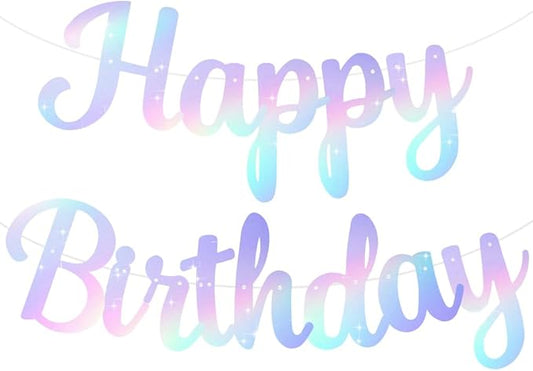 BEISHIDA Happy Birthday Banner - NO DIY,Iridescent 10Feet Pre-Strung-Glitter Birthday Sign Garland Backdrop Decorations for Women men Party