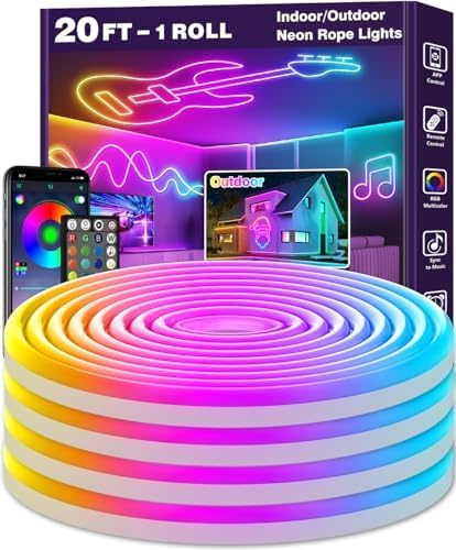 LETIANPAI 20Ft Neon Rope Lights,Flexible Led Rope Lights Control with App/Remote,Multiple Modes Music Sync Gaming RGB Led Neon Lights for Bedroom Outdoor (20FT/6M)