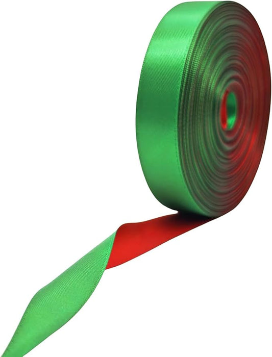 Ribbon 1 Inch, Green and Red Two Tone Double Faced Satin Ribbon for Christmas, Gift Wrapping, Flower Bouquet, Bow, Hair, Wedding, DIY Crafts, Holiday Party Decorations, 30 Yards Total
