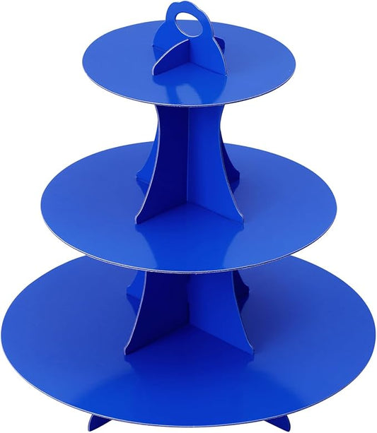 Soleebee 3-Tier Round Cupcake Stand, Cardboard Cupcake Tower, Dessert Cup Cake Stand Tower for Birthday Wedding Party Decoration, Cupcake Tier Stand 1 Set (Dark Blue)