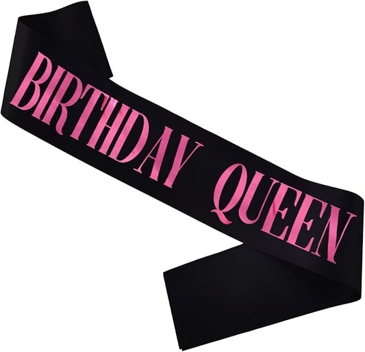 Birthday Queen Sash, Pink Foil Black Birthday Sash for Women 21st 30th 40th 50th 60th 70th Fun Birthday Party Favors Gifts Decorations