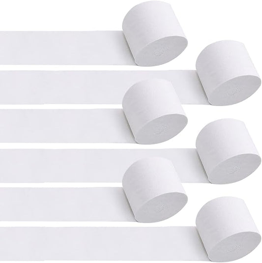 6 Rolls White Crepe Paper Streamers for Party Decorations-82ft Long and 1.77in Wide