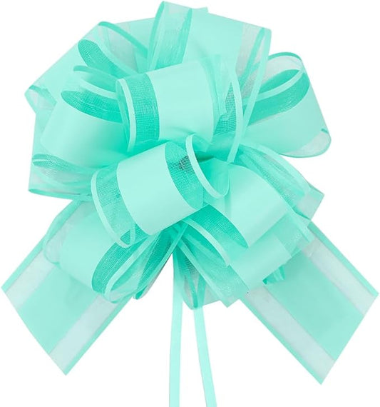 6 PCS Large Pull Bows for Gift Wrapping, 6 Inches, Perfect for Decorative Boxes, Flower Arrangements, and Holiday Gift Packaging (Blue-Green)