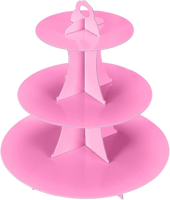 YLDW Cupcake Stand 2Pcs, 3-Tier Cupcake Stand Display, Cardboard Cup Cake Tower Stand, Disposable Dessert Stand for Birthday Tea Party Baby Shower Treat Decorations, Pink
