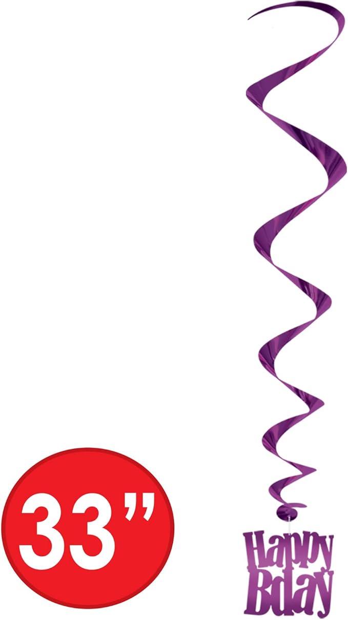 Beistle 10 Piece Colorful Metallic Plastic Happy Birthday Hanging Spirals Whirls Party Decorations