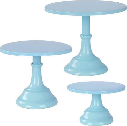 3 Pcs Metal Cake Stand, Cake Pop Stand Set of Disc Diameter 8" 10" 12", Tall Cake Stands for Dessert Table, Perfect Display for Wedding, Graduation Party, Birthday, Baby Shower, Decorations (Blue)
