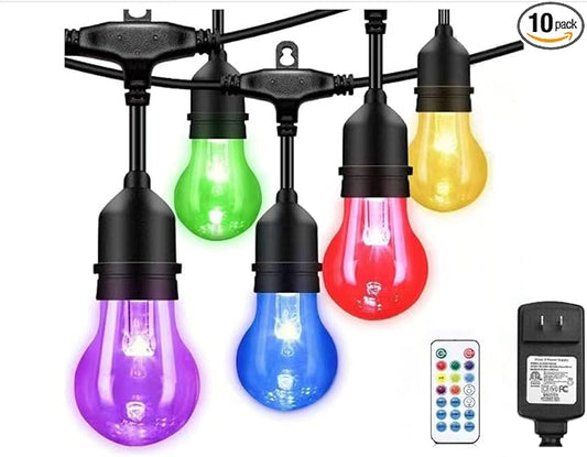 Auroraworld 48FT RGB Outdoor String Lights, Dimmable Color Changing Waterproof LED Patio Lights with Remote & E26 Shatterproof Edison Bulbs for Bistro Backyard Garden Party Decor