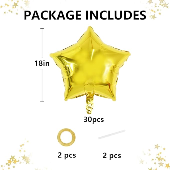 TONIFUL 30Pcs 18 Inch Large Gold Star Shape Foil Balloons Big Gold Stars Helium Mylar Ballons for Birthday Wedding Baby Shower Anniversary Engagement Party Decorations Supplies