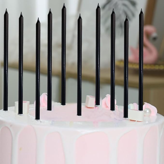 12 Count Long Thin Champagne Black Birthday Cake Candles in Holders for Birthday Wedding Party Cupcake Decorations Tall Candle