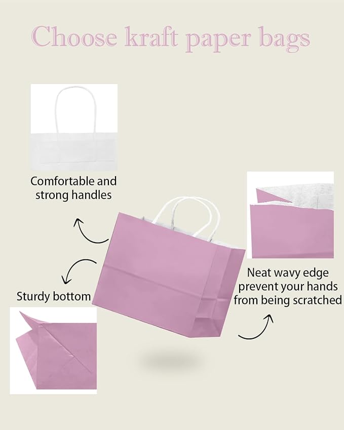 qiqee 24PCS Large Gift Bag with Handles Bulk 13"x4.5"x10" Gift Bags Pink Purple Bags Multiple Uses (32x11x25cm,Wide Large)