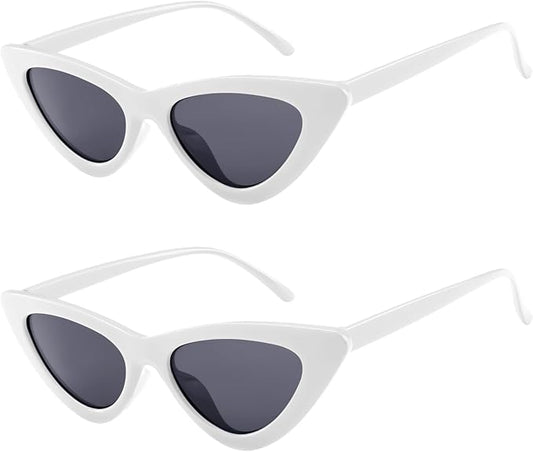PLULON Vintage Narrow Cat Eye Sunglasses Women Men Sun Glasses Retro Cateye Boys Girls Birthday Summer Beach Pool Party