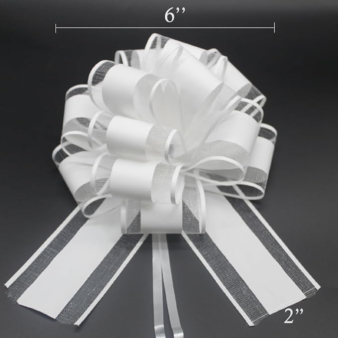 6 PCS White Bows for Gift Wrapping,White Gift Bow,6 inches,for Wrapping Gift Wedding Ribbon Bows or Flower Decorations,Party Gift Wrapping(White)
