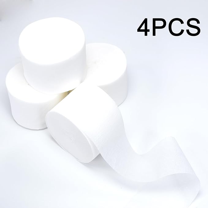 AOODOOM Crepe Paper Streamers 4 Rolls 328ft, White Pack of Party Streamers for Birthday Decorations, Party Decorations, Wedding Decorations