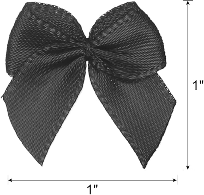 MECCANIXITY 50Pcs Mini Ribbon Bow 1" Mini Fabric Satin Ribbon Flower Bows for Craft DIY Sewing Wedding Birthday Party Black