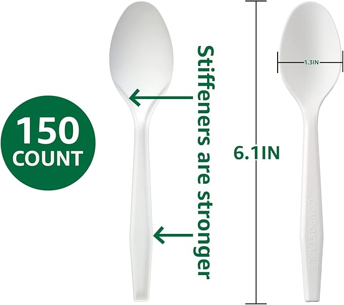 100% Compostable No Plastic Knives Plastic Forks Plastic Spoons Plastic Utensils, The Heavyweight Heavy Duty Flatware is Eco Friendly Products for Lounge Party Wedding BBQ Picnic Camping.