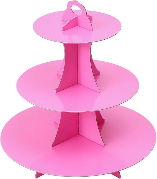 Soleebee 3-Tier Round Cupcake Stand, Cardboard Cupcake Tower, Dessert Cup Cake Stand Tower for Birthday Wedding Party Decoration, Cupcake Tier Stand 1 Set (Hot Pink)