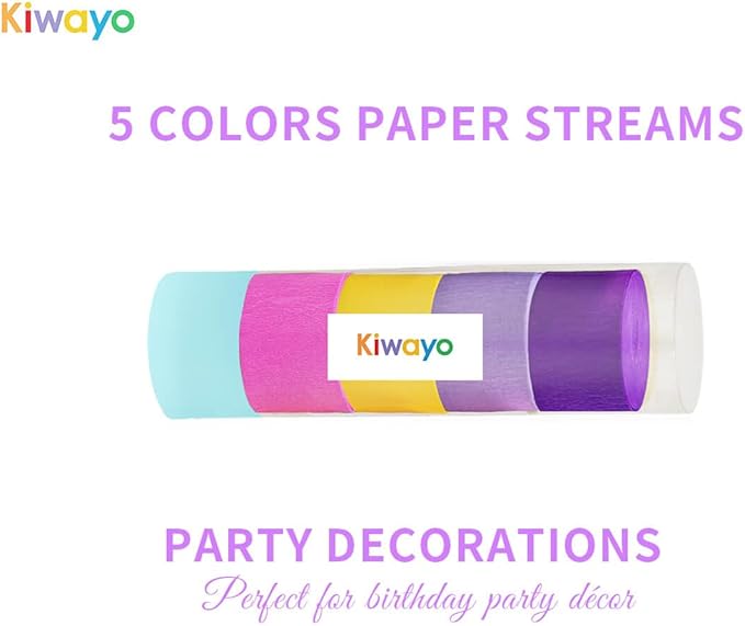 Purple Pink Blue Crepe Paper Streamers, Rainbow Birthday Party Decorations - Hot Pink Purple Teal Blue Yellow Streamers(5 Rolls) for Magic Demon Hunters Dollhouse Kitties Unicorn Colorful Party