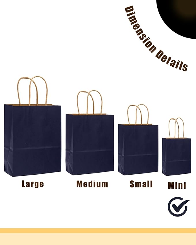qiqee 24 Pcs Navy Blue Mini Paper Gift Bags with Handles 6"x4.5"x2.5" Small Brown Kraft Party Favor Treat Bags Multiple Uses (Mini size)