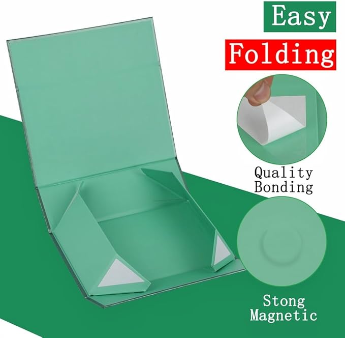 UoeRing 1 Pcs Green Gift Box 9.5x6x3 inch Small Luxury Gift Box for Presents with Magnetic Lid Collapsible,Birthday,Christmas,Contains Card, Ribbon, Tissue Paper,Shredded Paper Fille