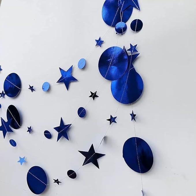 Dark Blue Party Decoration Dark Blue Star Circle Dot Hanging Garland Streamer Decorations Glitter Star Bunting Banner Twinkle Backdrop for Engagement Wedding Anniversary Baby Shower Birthday Christmas