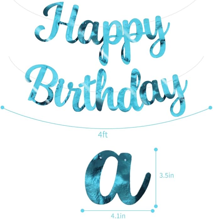 BEISHIDA Happy Birthday Banner - NO DIY,Double-Sided Lake Blue 10Feet Pre-Strung-Glitter Birthday Sign Garland Backdrop Decorations for Women men Party