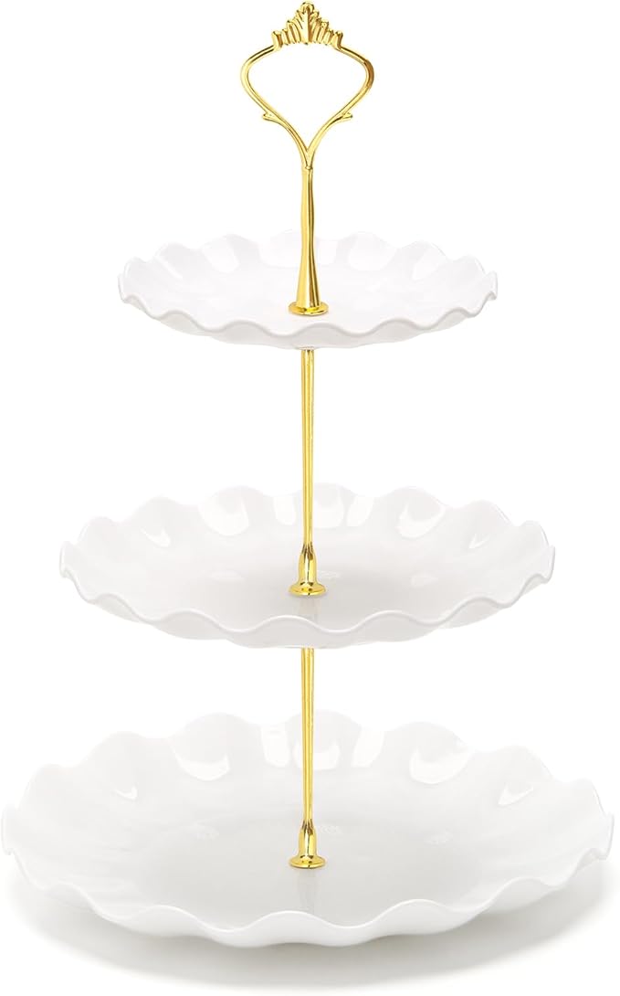 Coitak 3 Tier Cupcake Stand, Plastic Tiered Serving Stand, Dessert Tower Tray for Tea Party, Birthday and Wedding (Wavy-metal rod)