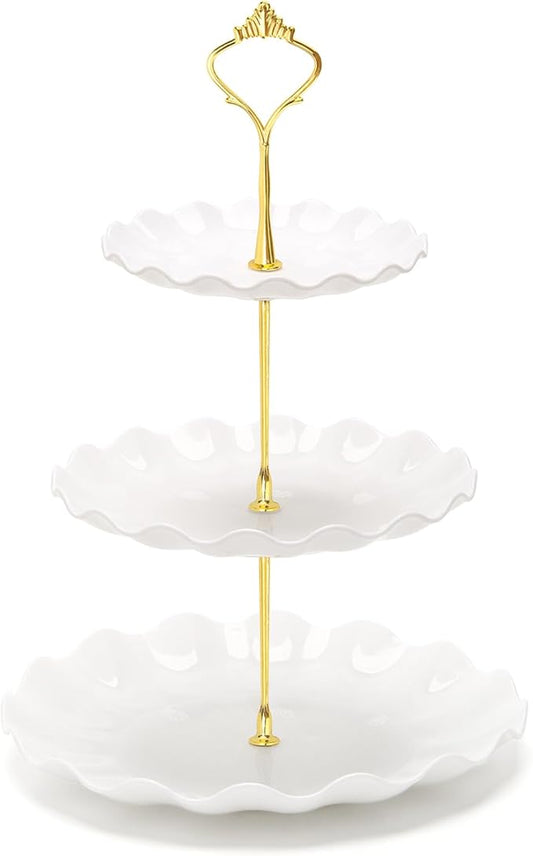 Coitak 3 Tier Cupcake Stand, Plastic Tiered Serving Stand, Dessert Tower Tray for Tea Party, Birthday and Wedding (Wavy-metal rod)