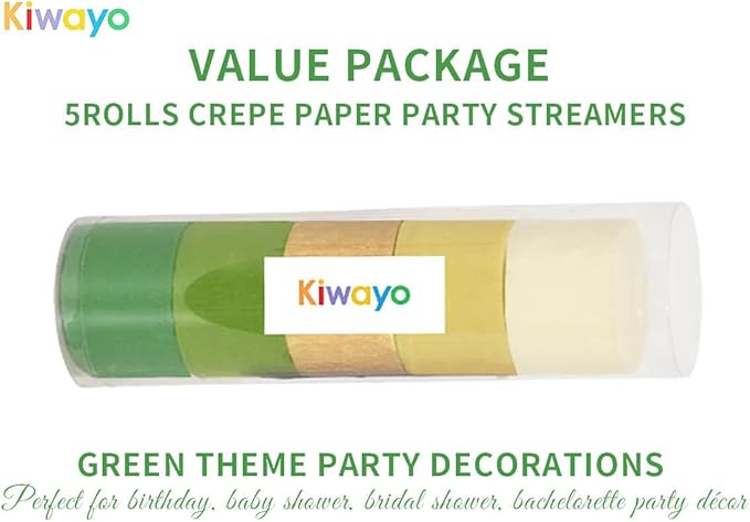 Birthday Party Decorations, Green Gold Crepe Paper Streamers Party Decorations(5 Rolls) for Camp Bachelorette, Baby Shower, Bridal Shower, Engagement- Wild Jungle Woodland Safari Forest Theme Decor