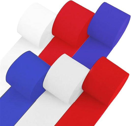 6 Unique Red, White and Blue Streamers, 492ft Pack of Red, White and Blue Crepe Paper Rolls for USA Decorations, American Party Decorations, 4th of July (1.8 inch x 82 ft/Roll)