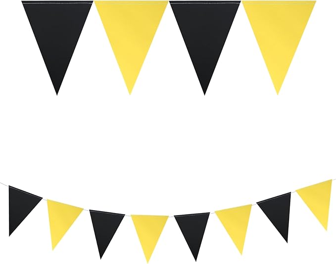 Meetppy 3 Pack Black and Yellow Party Decoration Triangle Flag Pennant Banners Hanging DIY Bunting Garlands for Bee Party Wedding Birthday Baby Shower Anniversary Home Nursery