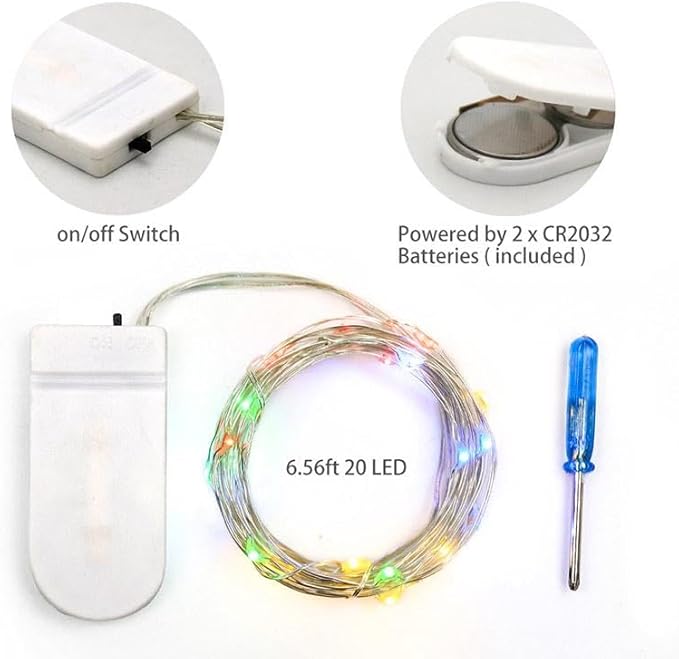 BXROIU Fairy Lights CR2032 Battery Operated,6.6Ft/2Meter 20 LEDs Micro Silver Wire String Lights for Bedroom Christmas Party Wedding Decoration (Multi-Colour, 6 Pack)