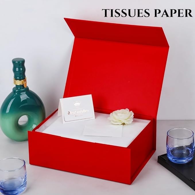 UoeRing 6 Pack Red Gift Box 9.5x6x3 inch Small Luxury Gift Box for Presents with Magnetic Lid Collapsible,Valentine's Day,Christmas,Contains Card, Ribbon, Tissue Paper,Shredded Paper Fille
