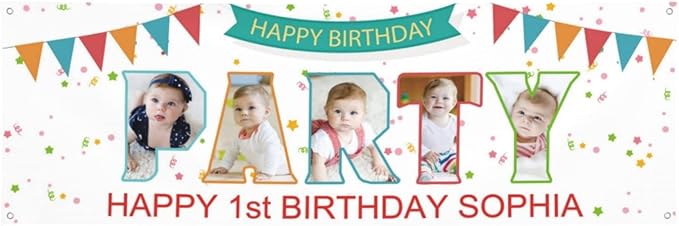 Happy Birthday Banner Personalized Name Photo Age Custom Birthday Banners and Signs Customize for Birthday Party Decoration 4'x2'