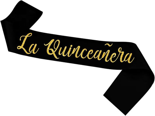 La Quinceañera Satin Sash, 15th Birthday Sash, 15 Years Old Gifts Party Supplies,,Happy15th Birthday Party Decoration (Black)