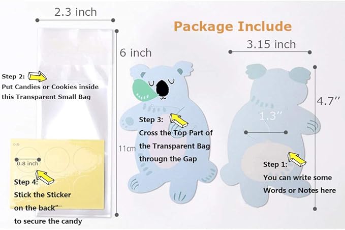 UnnFiko Mini 'Candy' Bags {20 Pack} Paper Party Favor Treat Bags for Cookies, Candy Buffet, Baby Shower- Halloween/Wedding/Birthday Party Favor Bags (Sleep Koala, 20-Pack)