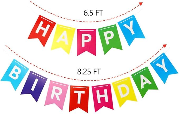 Happy Birthday Banner Backdrop Colorful Decoration Birthday sign for wall Party Supplies Backyard Decore Birthday Flag Bunting - 8 feet total signs (3 feet HAPPY, 5 feet BIRTHDAY)