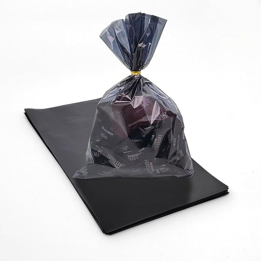 CC wonderland zone Black Cellophane Treat Bags - 50 Pack Gift Cello Plastic Bags with Ties,for Candy Cookie Goodie Party Favors,6x9 inch