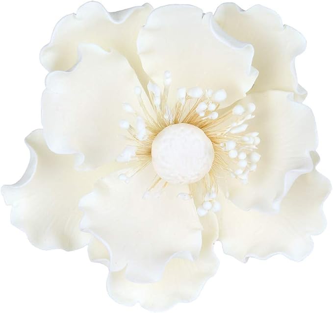 O'Creme Gumpaste Anemone Flower Set of 3 White - Edible Flowers for Cake Decorating - Sugar Paste Flower Decorations for Cakes, Cupcake Toppers - Birthday Party, Wedding, Valentines Day, Baby Shower