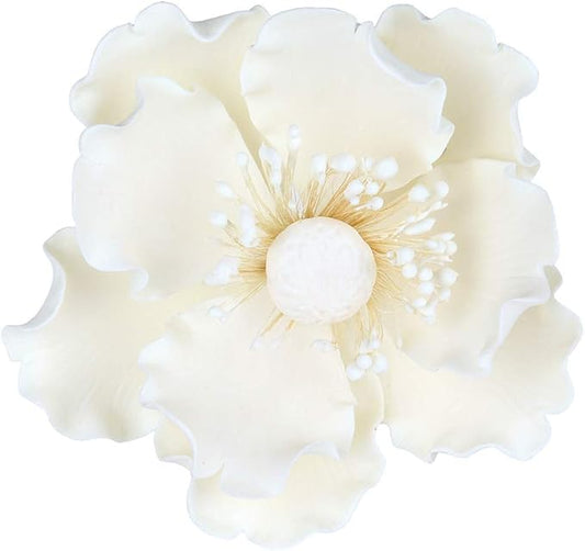 O'Creme Gumpaste Anemone Flower Set of 3 White - Edible Flowers for Cake Decorating - Sugar Paste Flower Decorations for Cakes, Cupcake Toppers - Birthday Party, Wedding, Valentines Day, Baby Shower