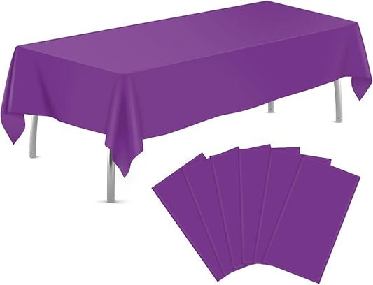 tujol Purple 6 Pack Plastic Table Cloth 54" x 108", Disposable Tablecloths Rectangle Table Cover, Plastic Tablecloths for Parties