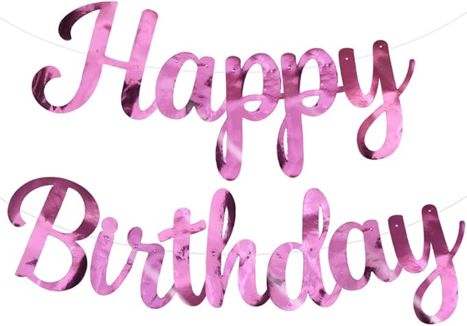 BEISHIDA Happy Birthday Banner - NO DIY,Double-Sided Pink 10Feet Pre-Strung-Glitter Birthday Sign Garland Backdrop Decorations for Women men Party
