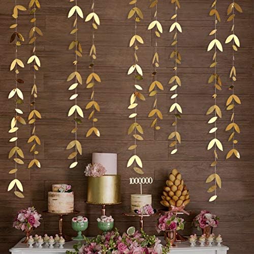 Gold Party Decorations Leaf Garland Hanging Paper Gold Leaves Streamer Banner for Wedding Engagement Bridal Shower Birthday Baby Shower Spring Summer Christmas Nature Tea Party Decorations Supplies