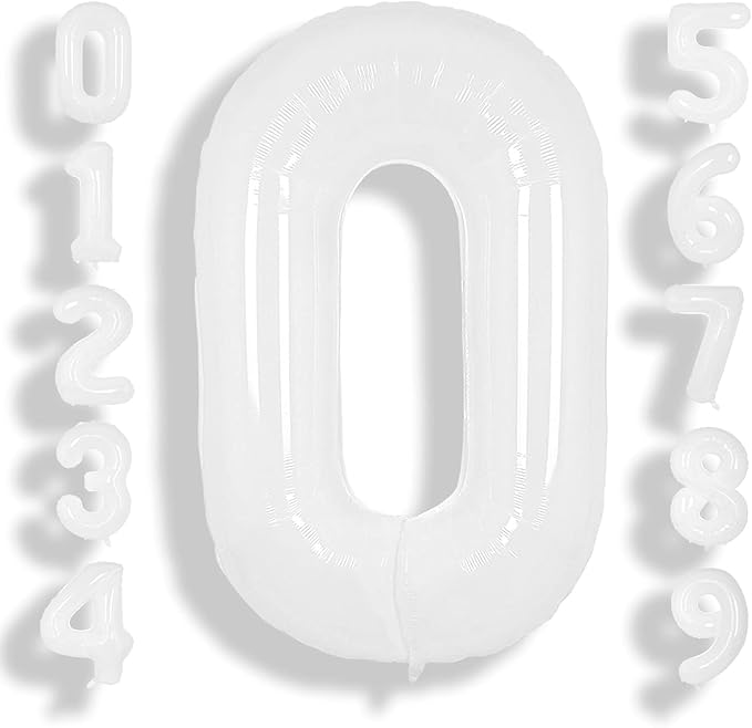 SUWEN 40 Inch White Large 0 Balloon Number Big Foil Helium Number Balloons 0-9 Giant Jumbo Happy 0th Birthday Party Decorations for Boy or Girl Huge Mylar Anniversary Party Supplies