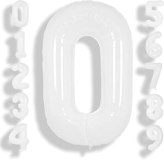 SUWEN 40 Inch White Large 0 Balloon Number Big Foil Helium Number Balloons 0-9 Giant Jumbo Happy 0th Birthday Party Decorations for Boy or Girl Huge Mylar Anniversary Party Supplies
