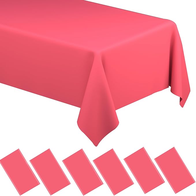 WNINK 6 Pack Red Tablecloths Disposable Table Covers 54" x 108" Red Table Cloths for Bridal Shower Engagement Wedding Birthday Picnic Plastic Table Cloths for Parties