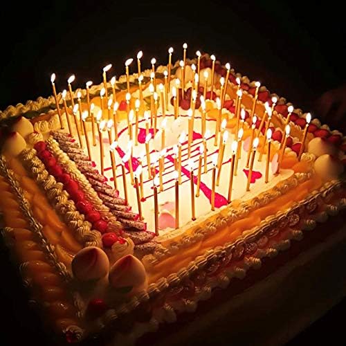 12 Count Long Thin Champagne Gold Birthday Cake Candles in Holders for Birthday Wedding Party Cupcake Decorations Tall Candle Pieces