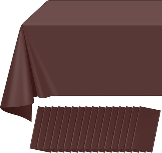 16 Pack Brown Plastic Tablecloth for Rectangle Tables, Premium Decorative Brown Disposable Table Cloths for Parties, Bulk Rectangle Party Table Cover for Birthday, Wedding, Anniversary, 54 x 108 Inch