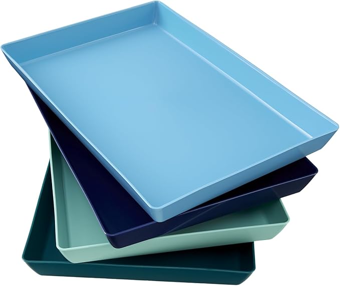 US Acrylic Coastal Plastic Serving Trays (Set of 4) 15” x 10” | Large Unbreakable Reusable Rectangular Party Platters | Serve Appetizers, Fruit, Veggies, & Desserts | BPA-Free & Made in USA