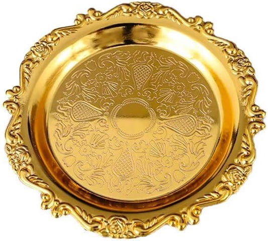 Round Decorative Tray 3.9in Metal Dessert Plates Vintage Coffee Table Tray for Snacks Fruit Gold